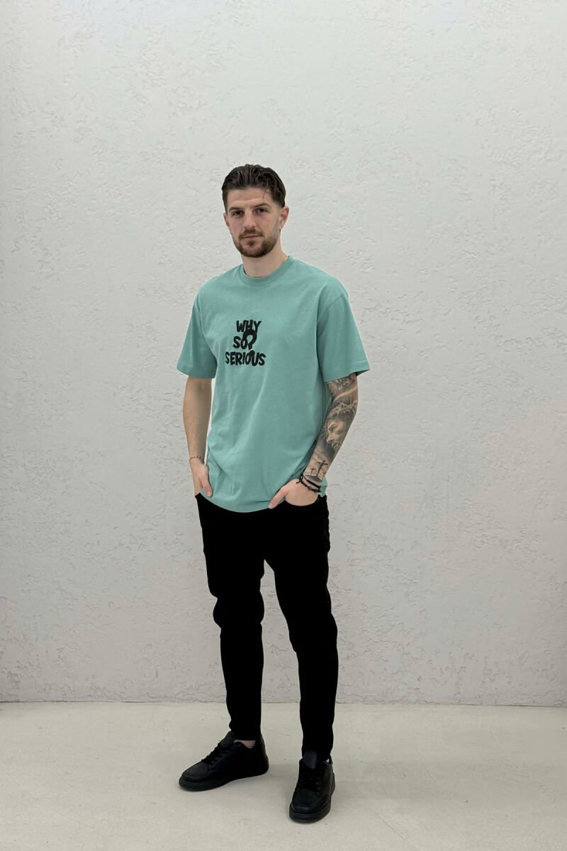 FRONT WRITTINGS & BACK IMAGE ROUND NECK MEN T-SHIRT MINT/MENTE - 3
