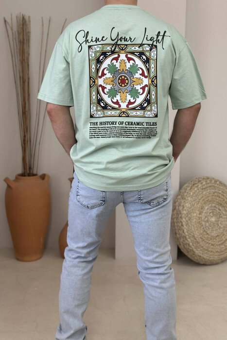 FRONT WRITTINGS & BACK IMAGE ROUND NECK MEN T-SHIRT MINT/MENTE - 3