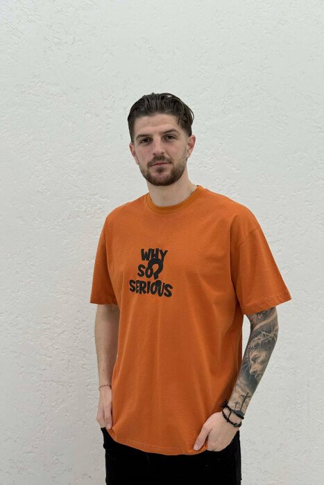 FRONT WRITTINGS & BACK IMAGE ROUND NECK MEN T-SHIRT ORANGE/PORTOKALLI - 1