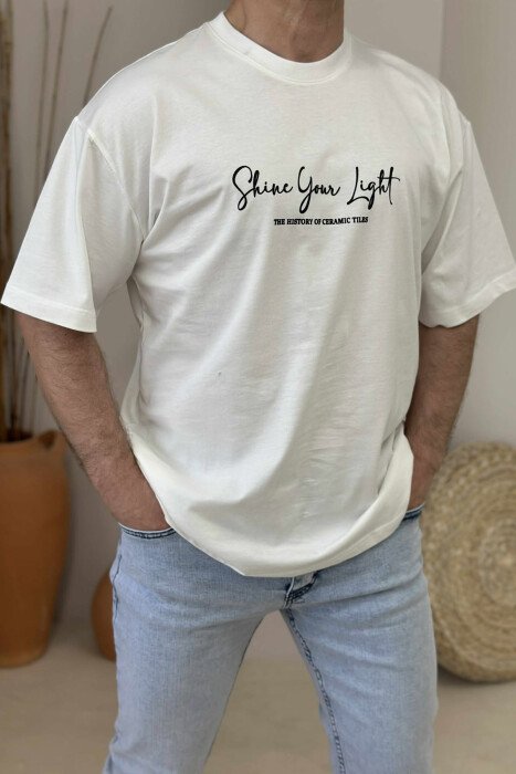 FRONT WRITTINGS & BACK IMAGE ROUND NECK MEN T-SHIRT WHITE-E BARDHE - KLAUDIO FASHION