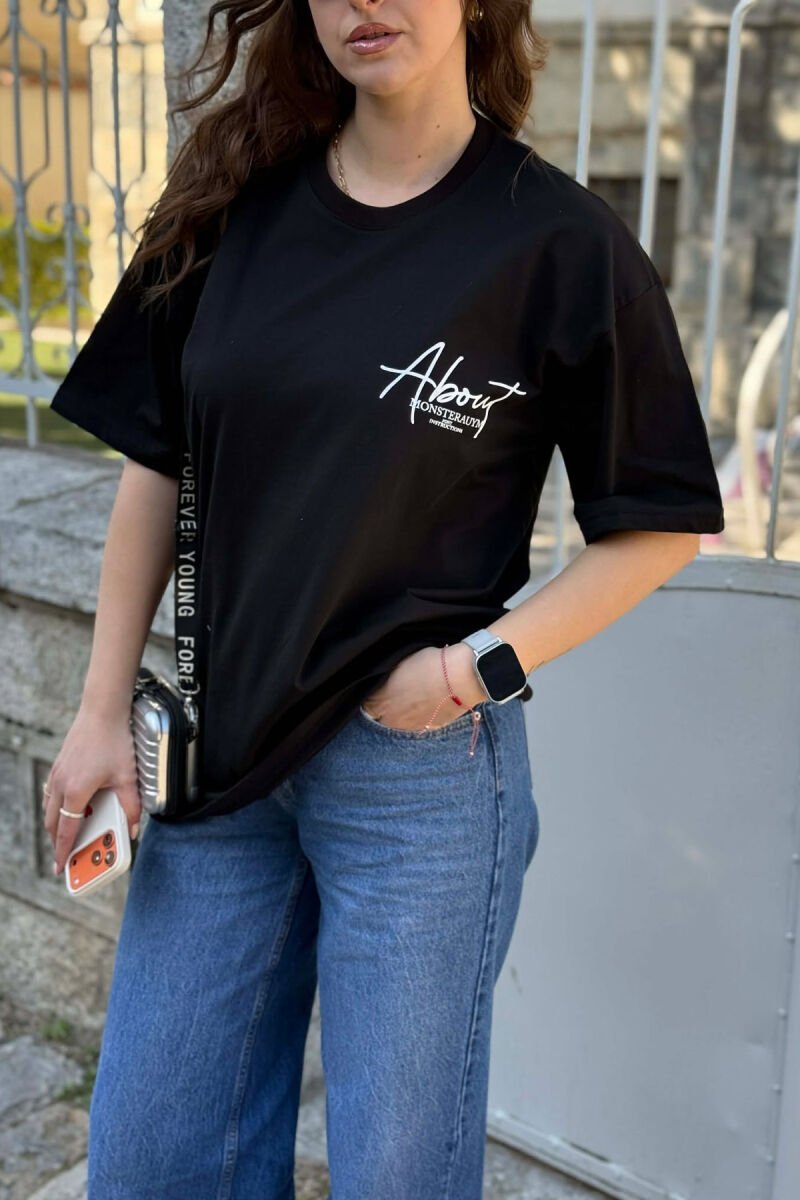 FRONT WRITTINGS & BACK IMAGE WOMAN T-SHIRT + 6 PAIR SOCKS BLACK/ E ZEZE - 4