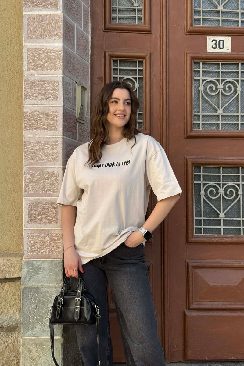 FRONT WRITTINGS & BACK IMAGE WOMAN T-SHIRT + ONE PACKET SOCKS LIGHT BEIGE/BZHZB - 1