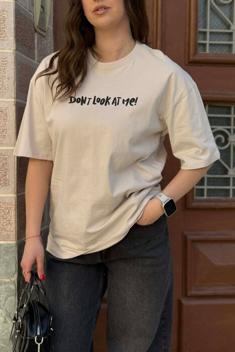 FRONT WRITTINGS & BACK IMAGE WOMAN T-SHIRT + ONE PACKET SOCKS LIGHT BEIGE/BZHZB - 4