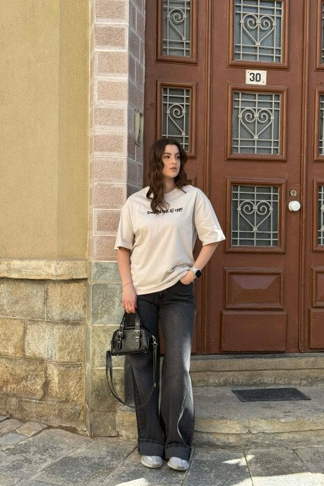 FRONT WRITTINGS & BACK IMAGE WOMAN T-SHIRT + ONE PACKET SOCKS LIGHT BEIGE/BZHZB - 5