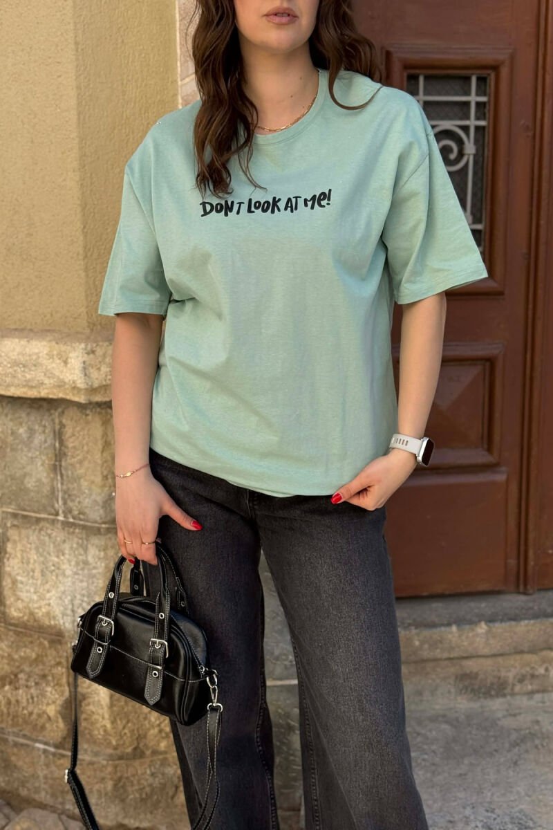 FRONT WRITTINGS & BACK IMAGE WOMAN T-SHIRT + ONE PACKET SOCKS MINT/MENTE - 1