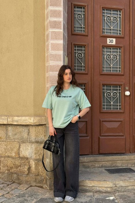 FRONT WRITTINGS & BACK IMAGE WOMAN T-SHIRT + ONE PACKET SOCKS MINT/MENTE - 3