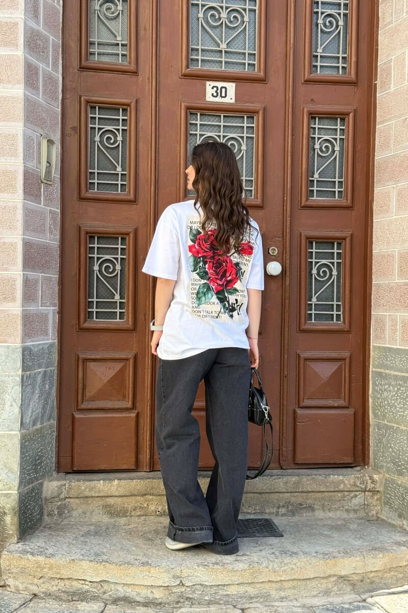 FRONT WRITTINGS & BACK IMAGE WOMAN T-SHIRT + ONE PACKET SOCKS WHITE-E BARDHE - 4