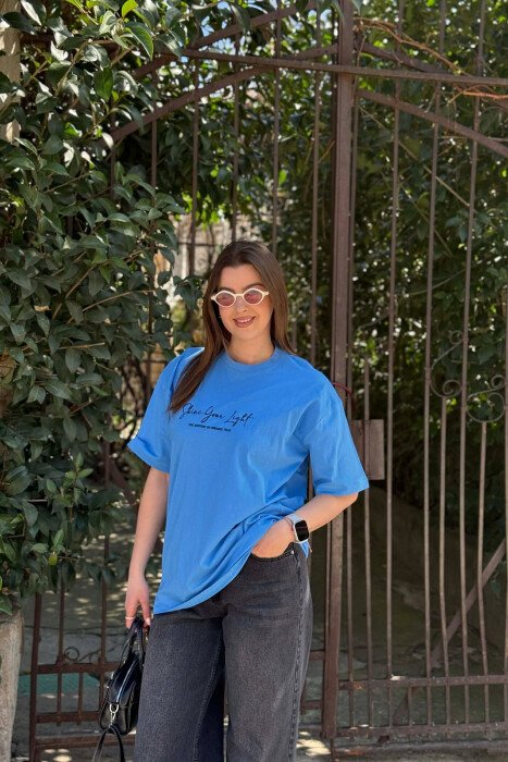 FRONT WRITTINGS BACK IMAGE WOMEN T-SHIRT + 6 PAIR SOCKS BLUE/BLU - 1