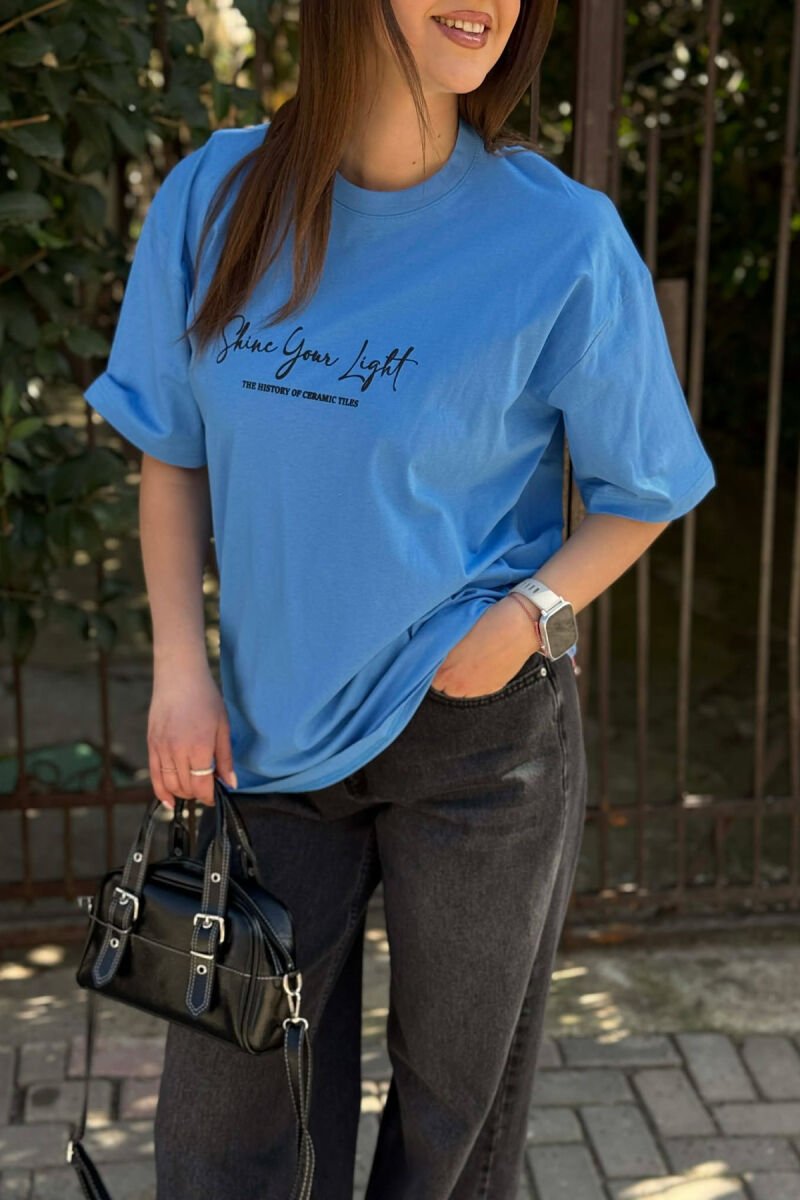 FRONT WRITTINGS BACK IMAGE WOMEN T-SHIRT + 6 PAIR SOCKS BLUE/BLU - 3