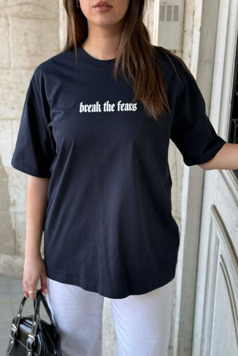 FRONT WRITTINGS & BACK IMAGE WOMEN T-SHIRT + 6 PAIR SOCKS DARK BLUE/BEE - 4