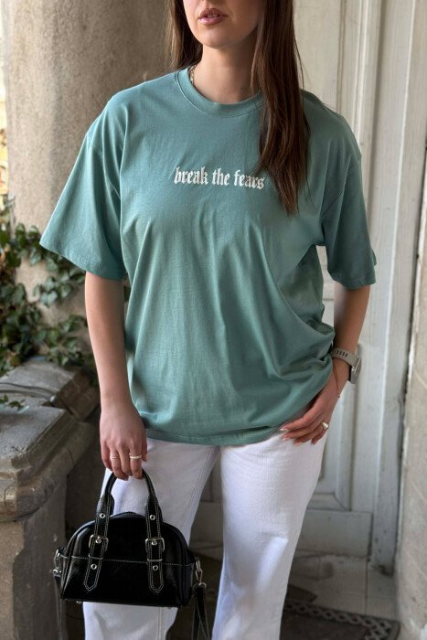 FRONT WRITTINGS & BACK IMAGE WOMEN T-SHIRT + 6 PAIR SOCKS MINT/MENTE - 5