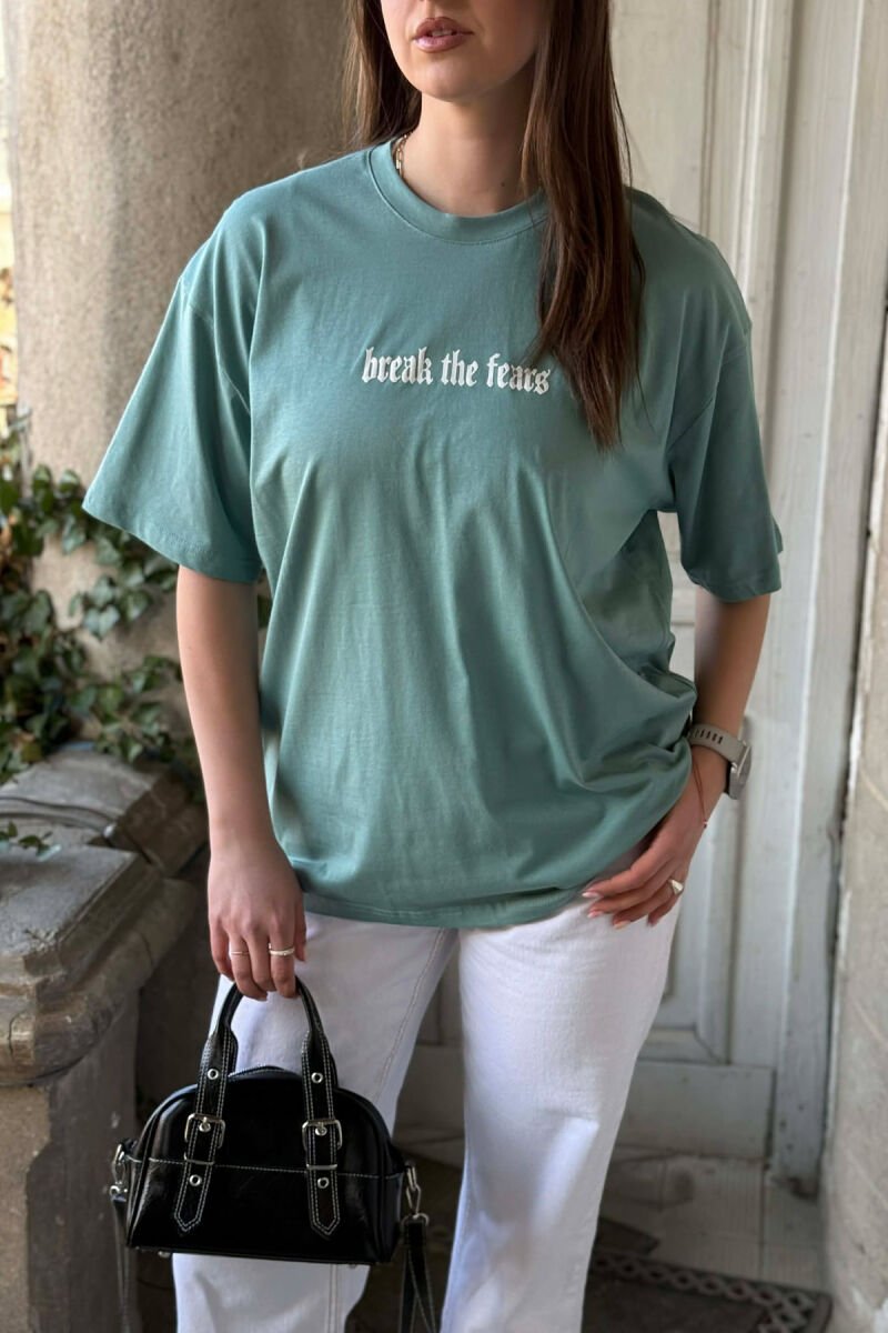 FRONT WRITTINGS & BACK IMAGE WOMEN T-SHIRT + 6 PAIR SOCKS MINT/MENTE - 5