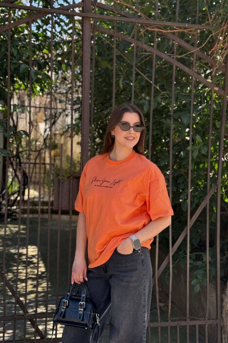 FRONT WRITTINGS BACK IMAGE WOMEN T-SHIRT + 6 PAIR SOCKS ORANGE/PORTOKALLI 