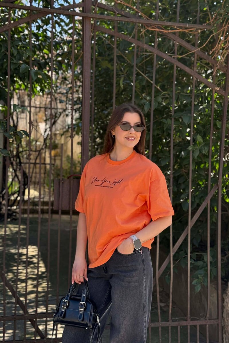 FRONT WRITTINGS BACK IMAGE WOMEN T-SHIRT + 6 PAIR SOCKS ORANGE/PORTOKALLI - 1