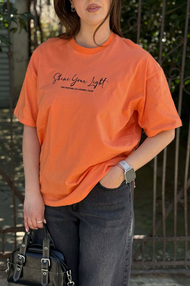 FRONT WRITTINGS BACK IMAGE WOMEN T-SHIRT + 6 PAIR SOCKS ORANGE/PORTOKALLI - 3