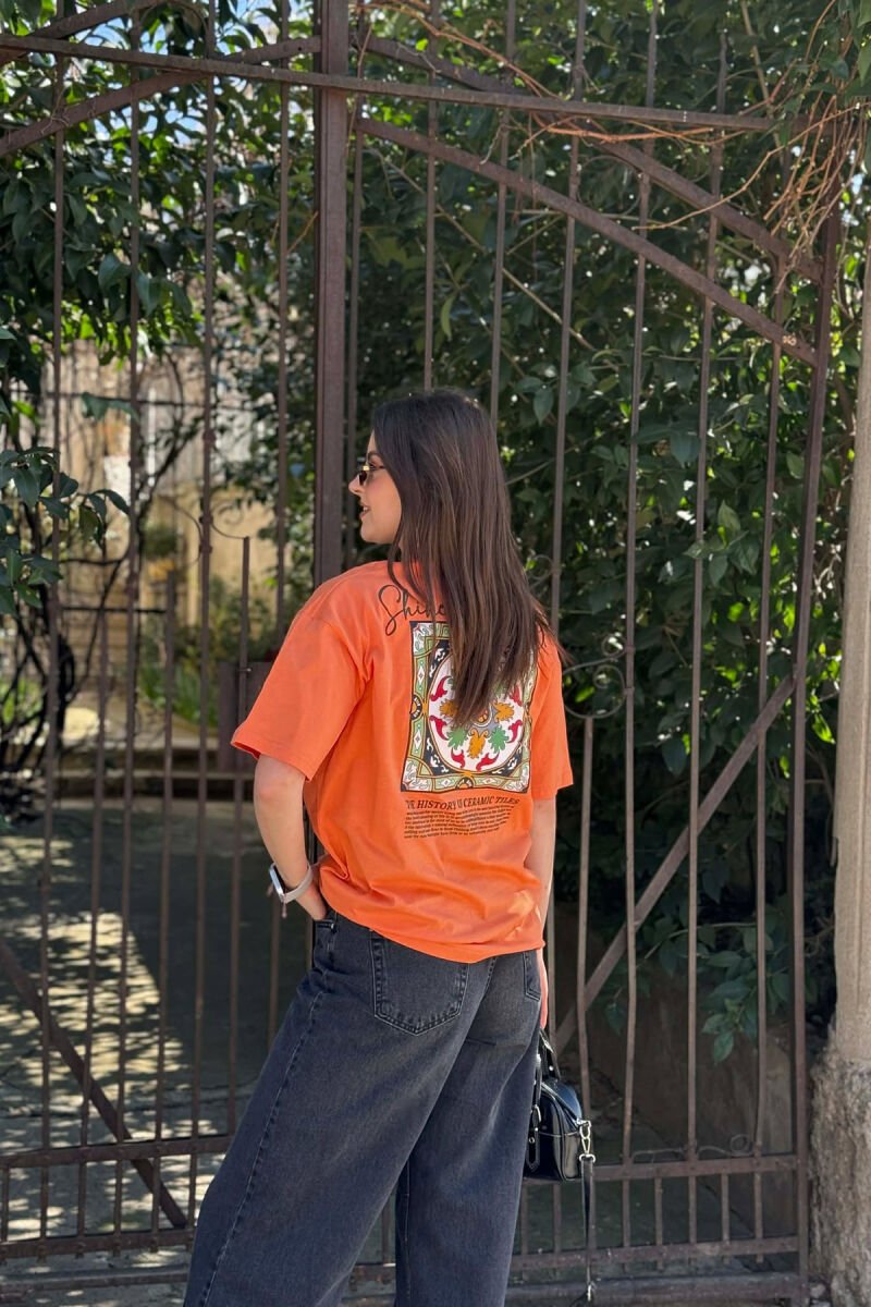 FRONT WRITTINGS BACK IMAGE WOMEN T-SHIRT + 6 PAIR SOCKS ORANGE/PORTOKALLI - 5