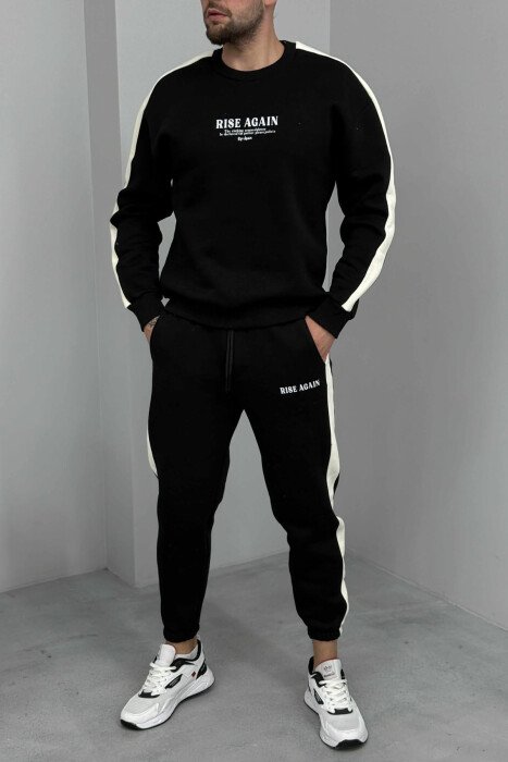 FRONT WRITTINGS SWEATSHIRT+JOGGERS FLUFFY MEN SET BLACK/ E ZEZE - 1