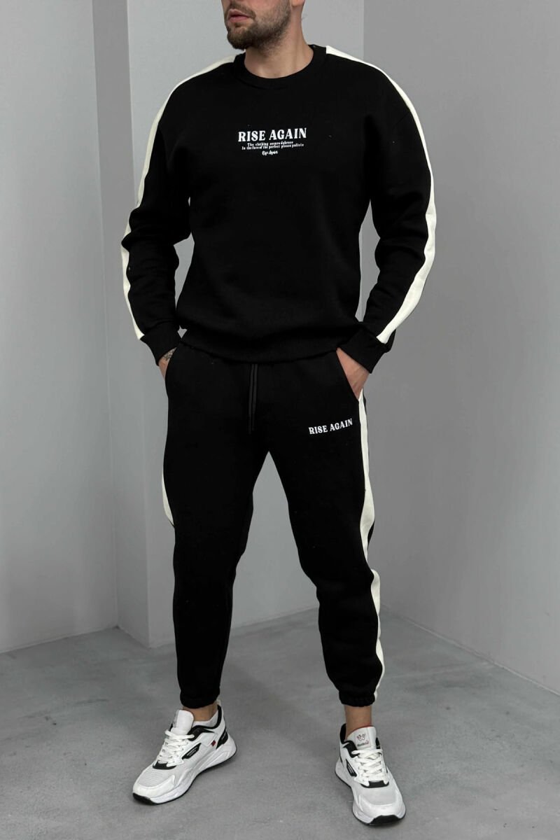 FRONT WRITTINGS SWEATSHIRT+JOGGERS FLUFFY MEN SET BLACK/ E ZEZE - 1