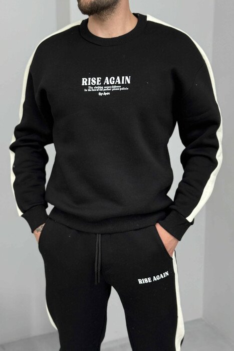 FRONT WRITTINGS SWEATSHIRT+JOGGERS FLUFFY MEN SET BLACK/ E ZEZE - 4