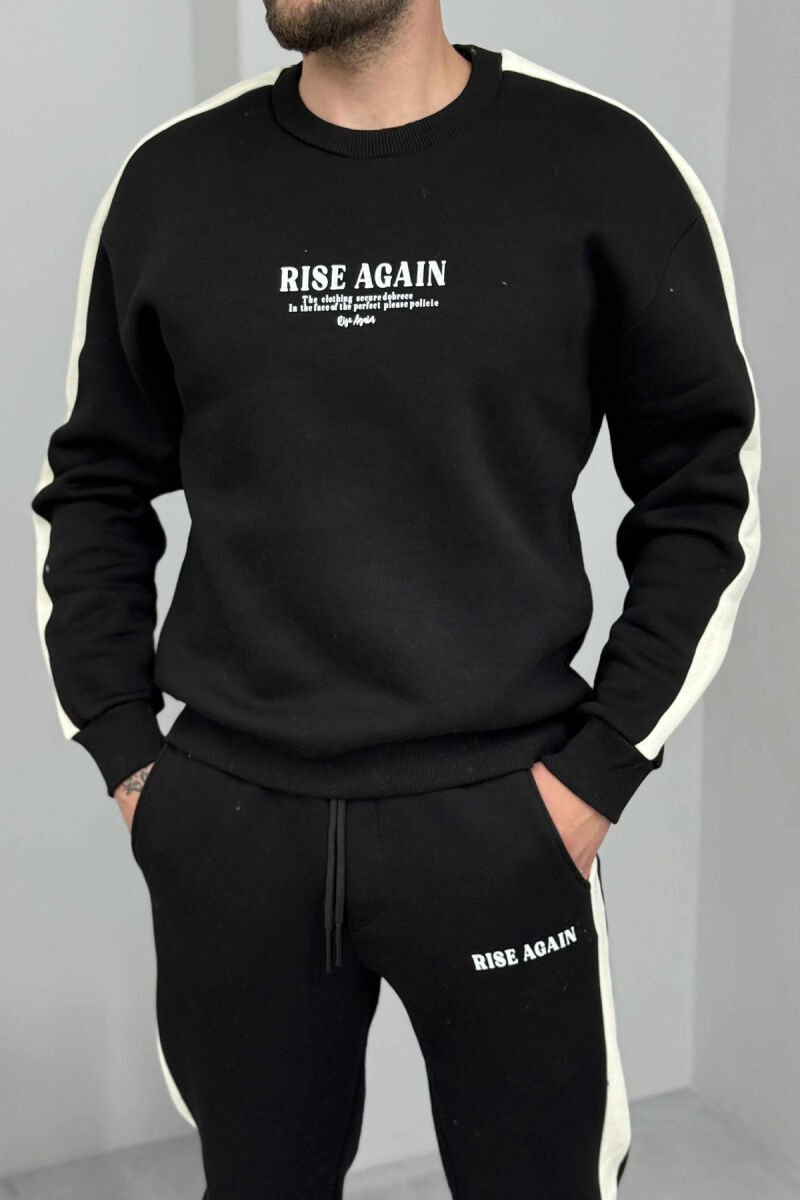 FRONT WRITTINGS SWEATSHIRT+JOGGERS FLUFFY MEN SET BLACK/ E ZEZE - 4