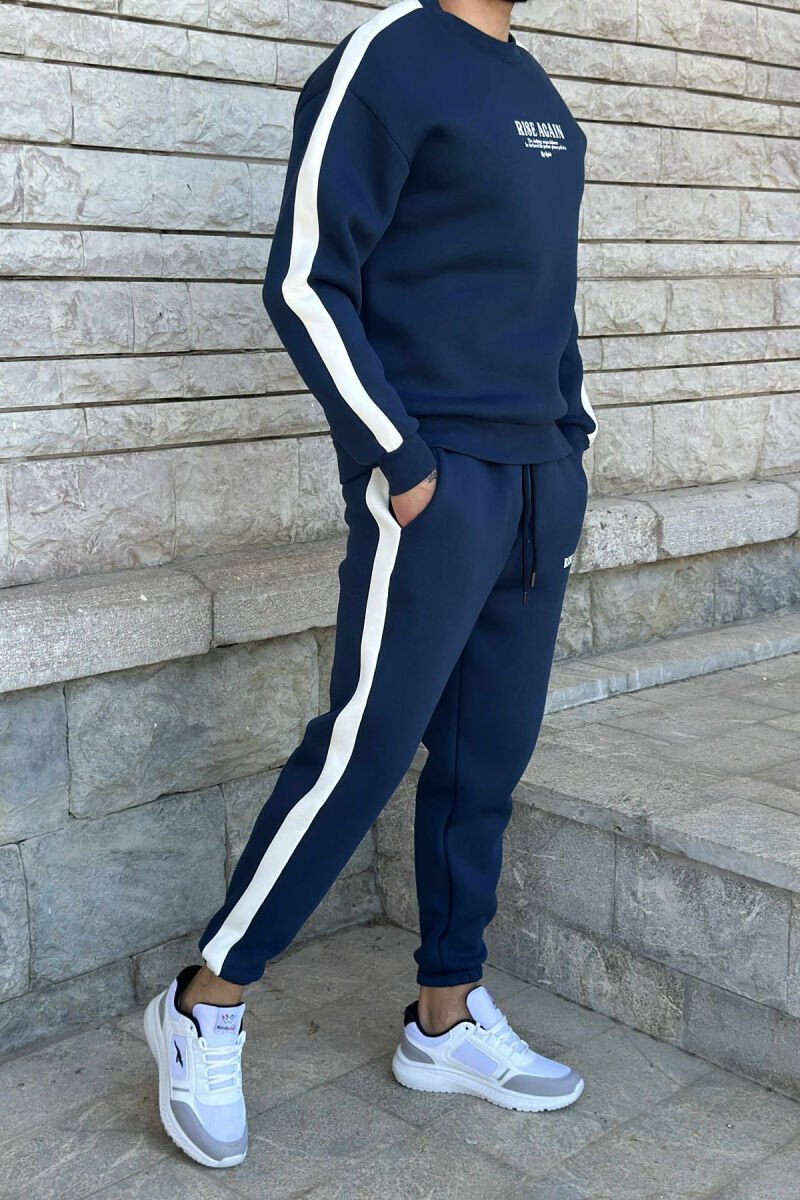FRONT WRITTINGS SWEATSHIRT+JOGGERS FLUFFY MEN SET BLUE/BLU - 2