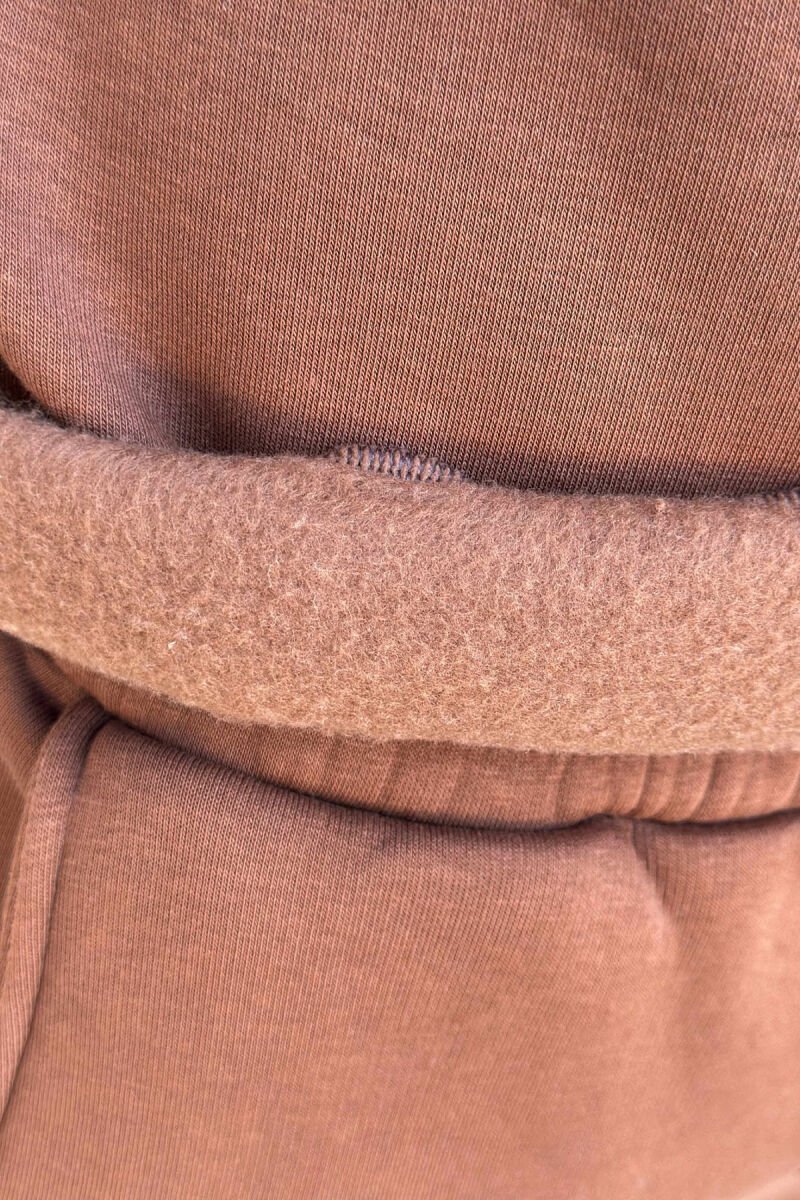 FRONT WRITTINGS SWEATSHIRT+JOGGERS FLUFFY MEN SET BROWN/KAFE - 5