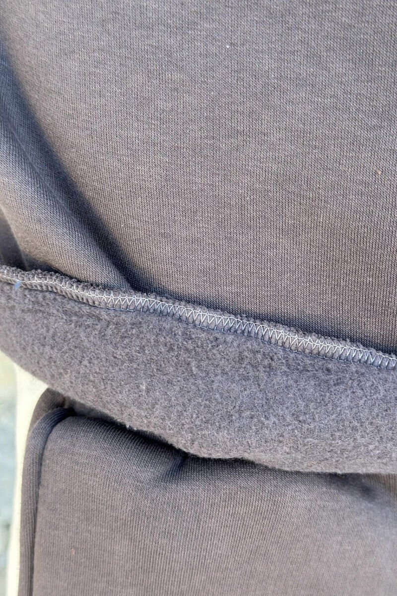 FRONT WRITTINGS SWEATSHIRT+JOGGERS FLUFFY MEN SET DARK GREY/GEE - 4
