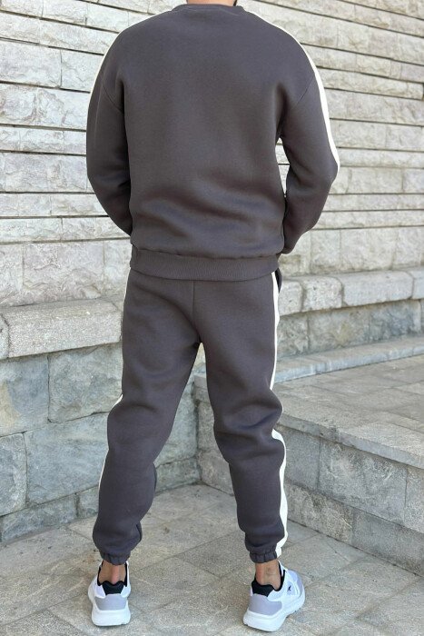 FRONT WRITTINGS SWEATSHIRT+JOGGERS FLUFFY MEN SET DARK GREY/GEE - 3