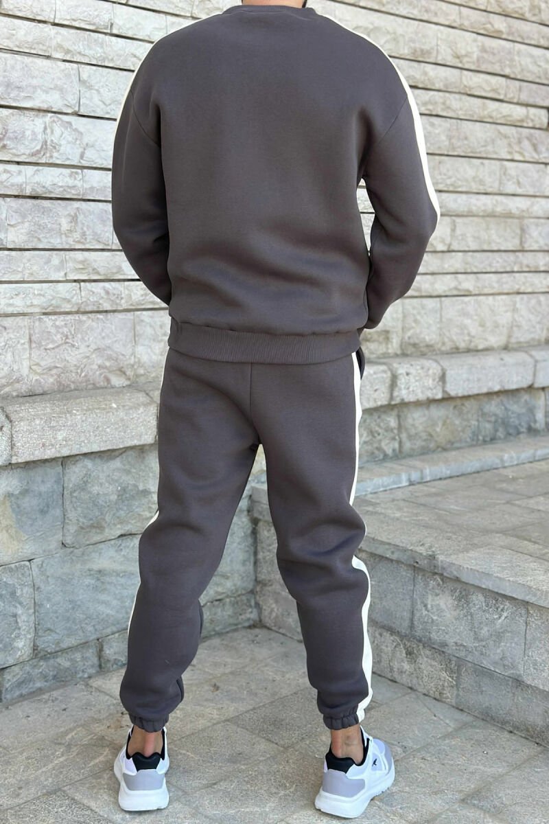 FRONT WRITTINGS SWEATSHIRT+JOGGERS FLUFFY MEN SET DARK GREY/GEE - 3