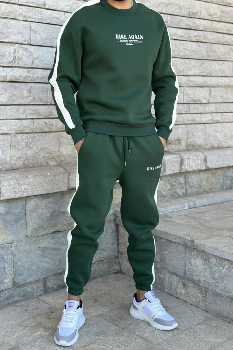 FRONT WRITTINGS SWEATSHIRT+JOGGERS FLUFFY MEN SET GREEN/JESHILE - 1