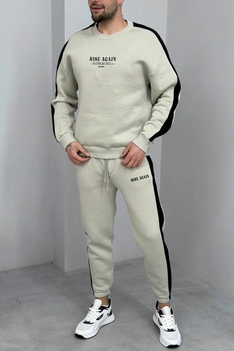 FRONT WRITTINGS SWEATSHIRT+JOGGERS FLUFFY MEN SET LIGHT GREY/GZ - 2