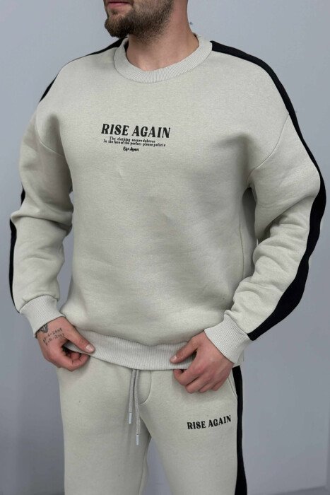 FRONT WRITTINGS SWEATSHIRT+JOGGERS FLUFFY MEN SET LIGHT GREY/GZ - 4