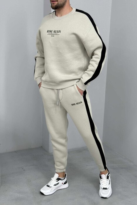 FRONT WRITTINGS SWEATSHIRT+JOGGERS FLUFFY MEN SET LIGHT GREY/GZ - 1