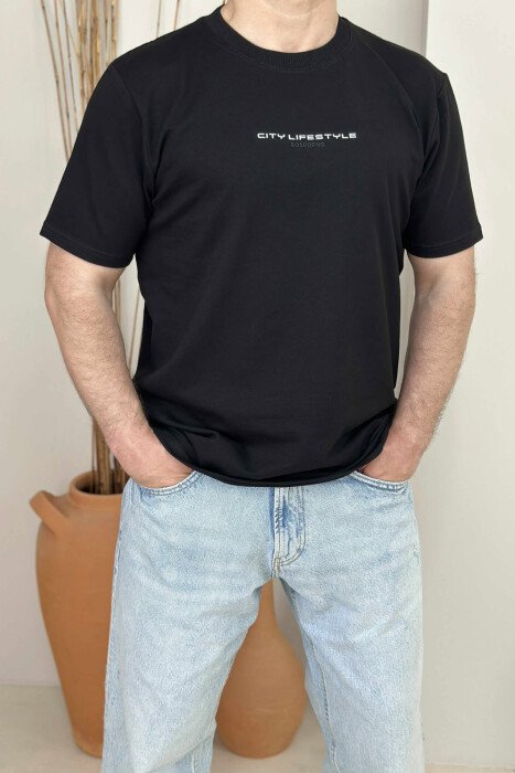 FRONT WRITTINGS CITY LIFESTYLE MEN T-SHIRT BLACK/ E ZEZE 