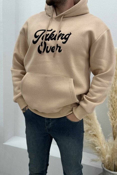 FRONT WRITTINGS FLUFFY MEN HOODIE BEIGE/BEZHE - 