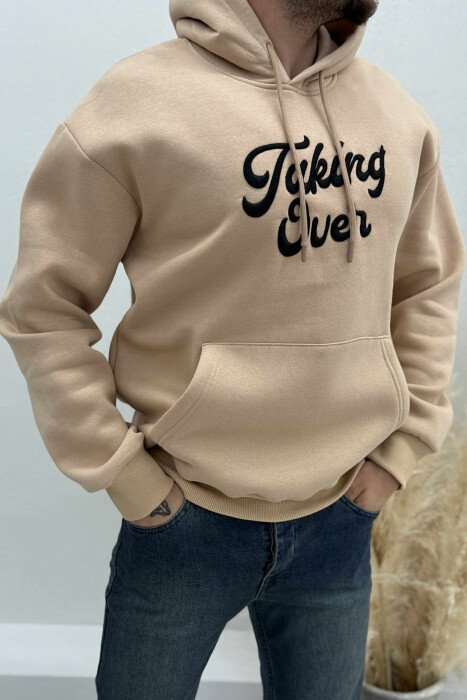 FRONT WRITTINGS FLUFFY MEN HOODIE BEIGE/BEZHE - 2