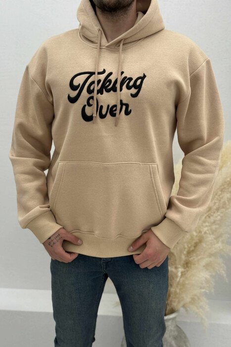FRONT WRITTINGS FLUFFY MEN HOODIE BEIGE/BEZHE - 3
