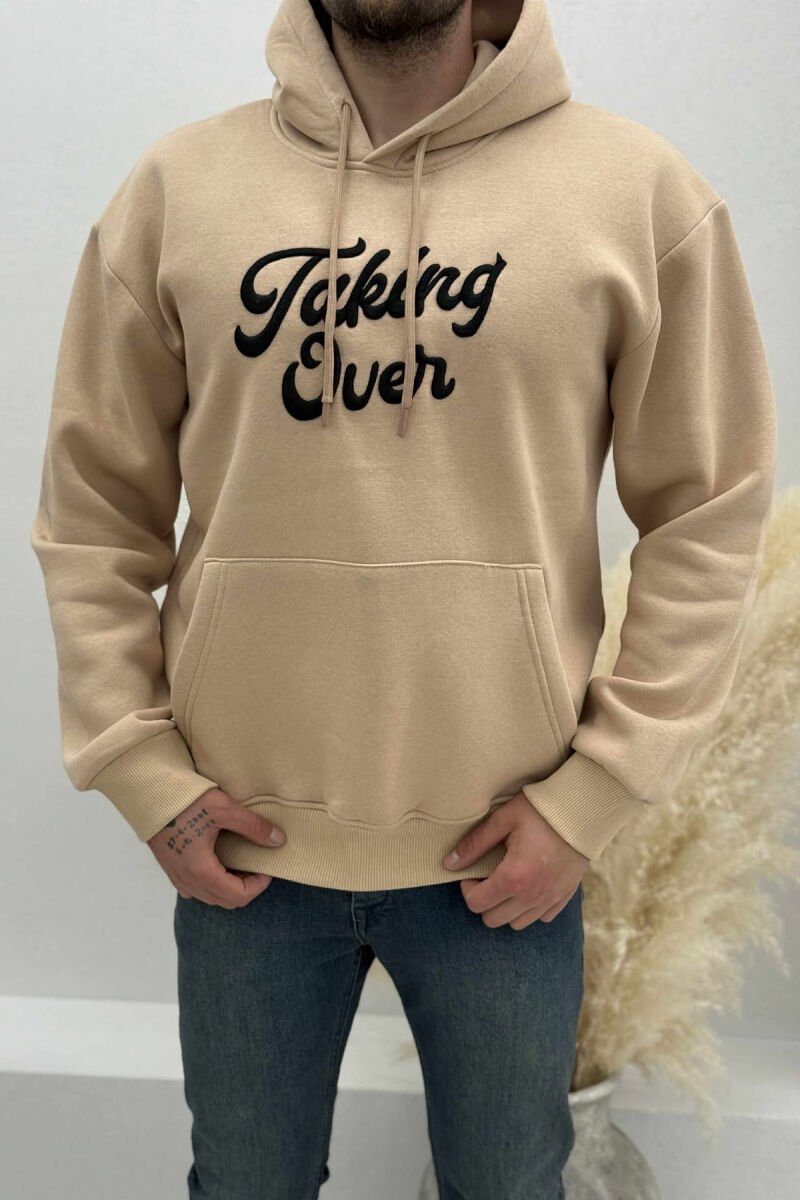 FRONT WRITTINGS FLUFFY MEN HOODIE BEIGE/BEZHE - 3