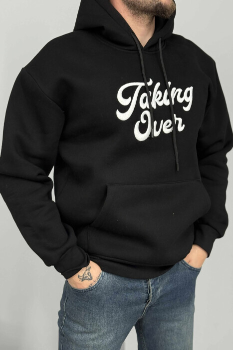 FRONT WRITTINGS FLUFFY MEN HOODIE BLACK/ E ZEZE - 2