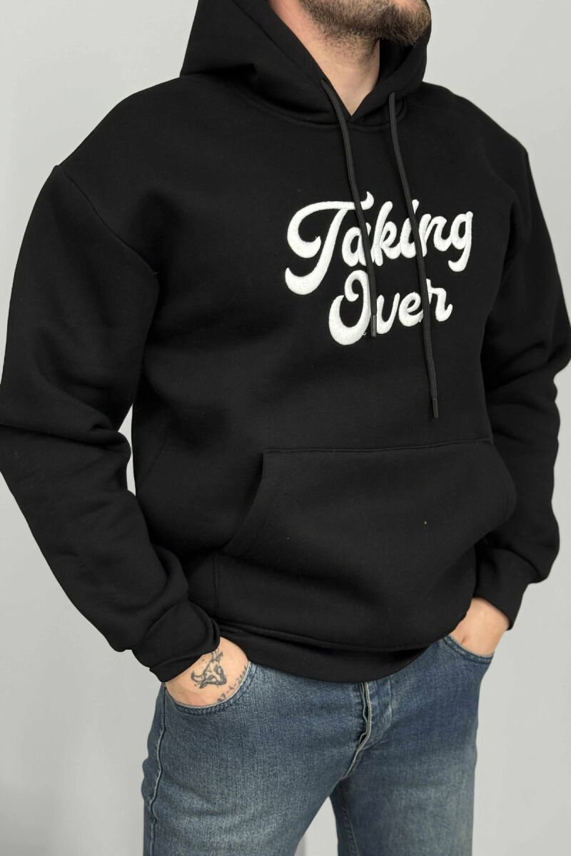FRONT WRITTINGS FLUFFY MEN HOODIE BLACK/ E ZEZE - 2