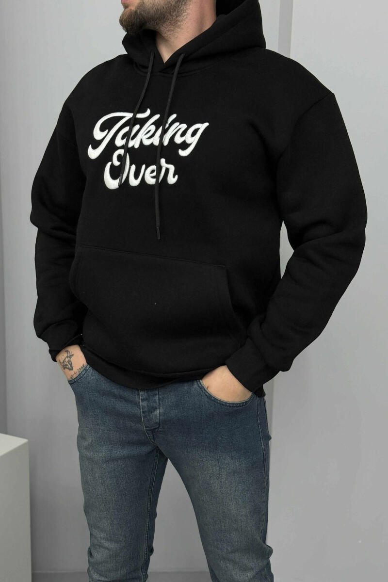 FRONT WRITTINGS FLUFFY MEN HOODIE BLACK/ E ZEZE - 4
