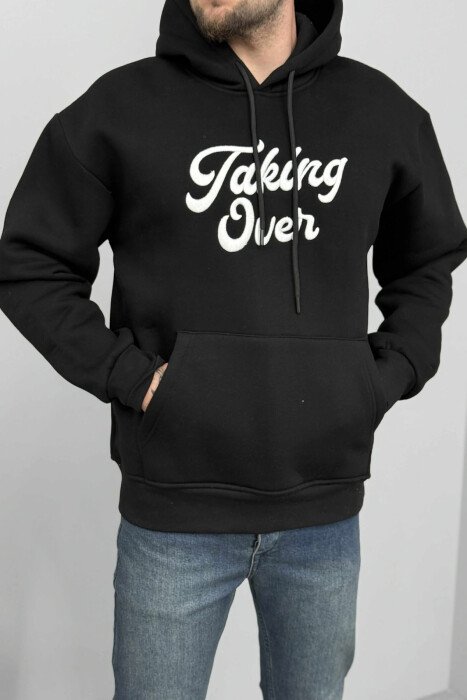 FRONT WRITTINGS FLUFFY MEN HOODIE BLACK/ E ZEZE - 