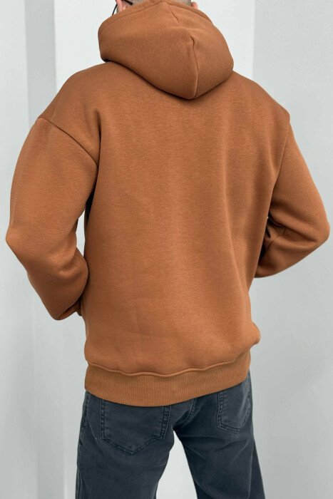 FRONT WRITTINGS FLUFFY MEN HOODIE BROWN/KAFE - 4