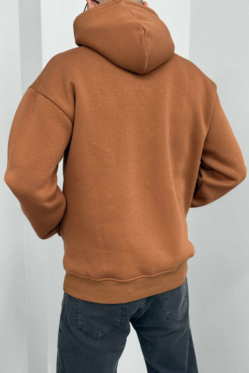 FRONT WRITTINGS FLUFFY MEN HOODIE BROWN/KAFE - 4