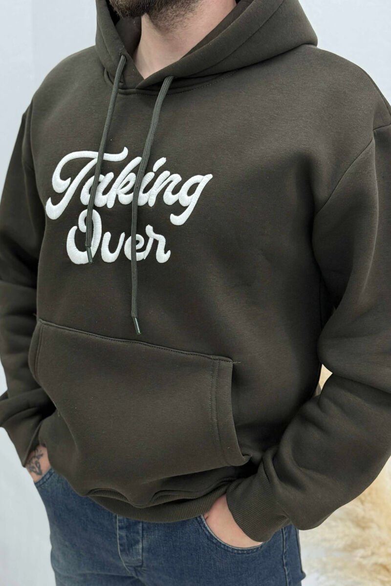 FRONT WRITTINGS FLUFFY MEN HOODIE DARK GREEN/JEE - 2
