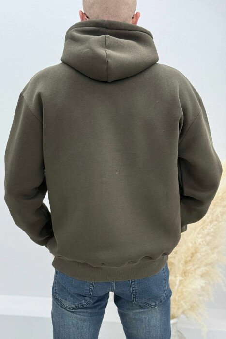 FRONT WRITTINGS FLUFFY MEN HOODIE DARK GREEN/JEE - 5