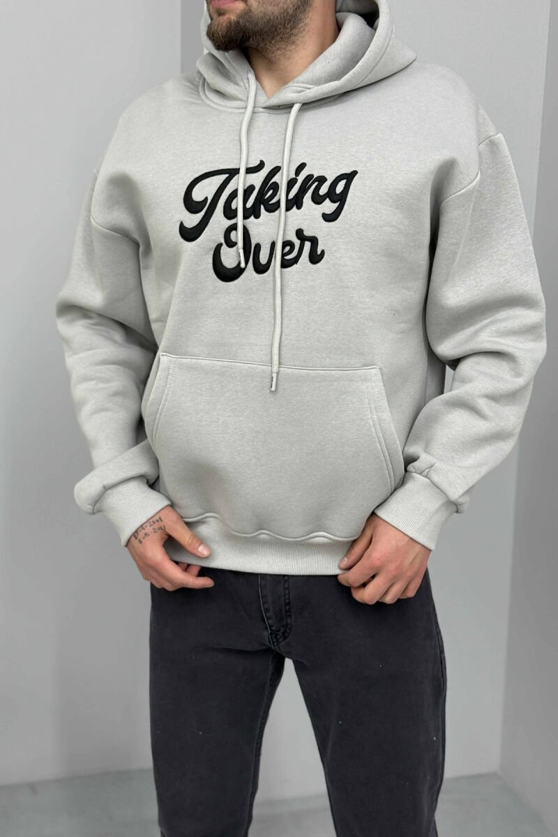 FRONT WRITTINGS FLUFFY MEN HOODIE LIGHT GREY/GZ - 1