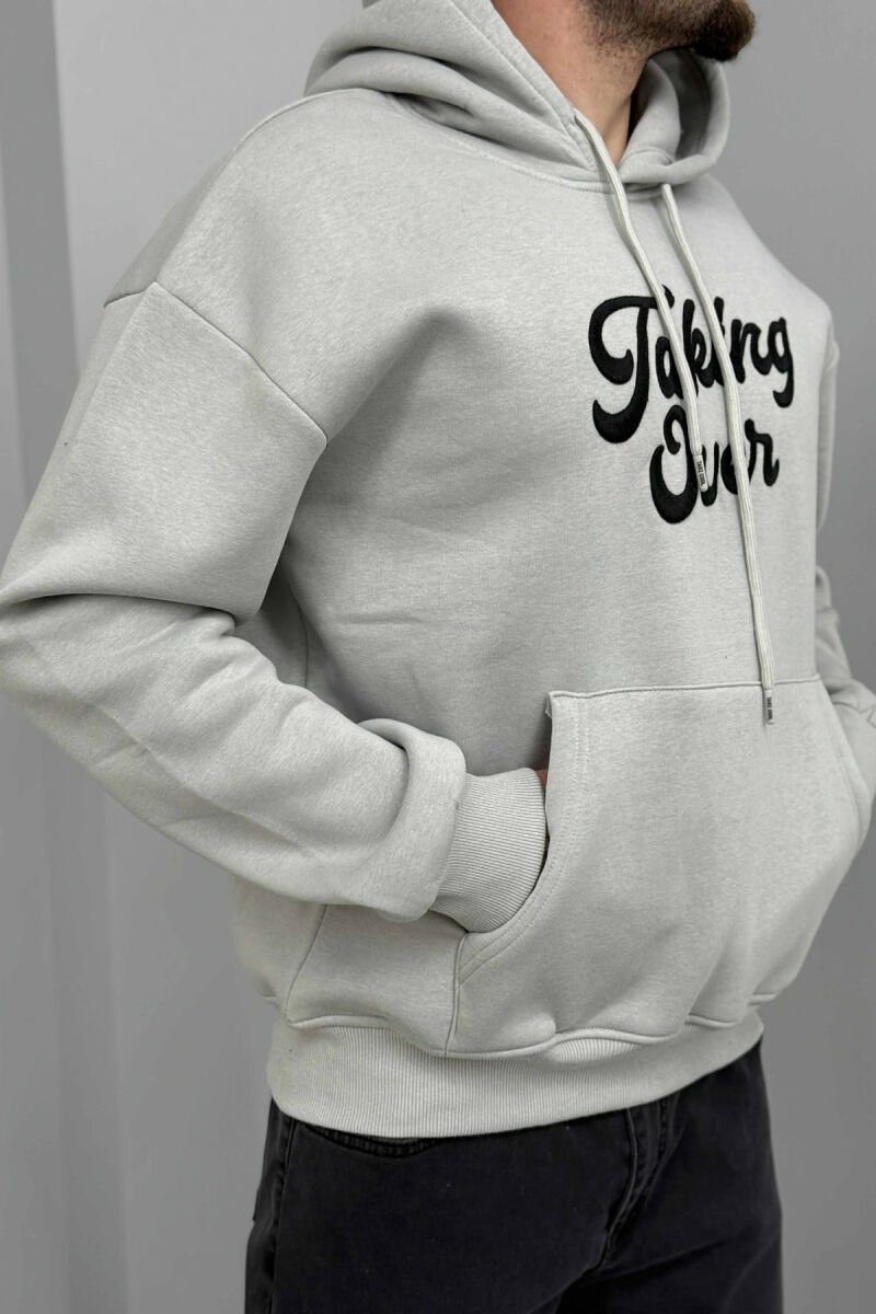 FRONT WRITTINGS FLUFFY MEN HOODIE LIGHT GREY/GZ - 2