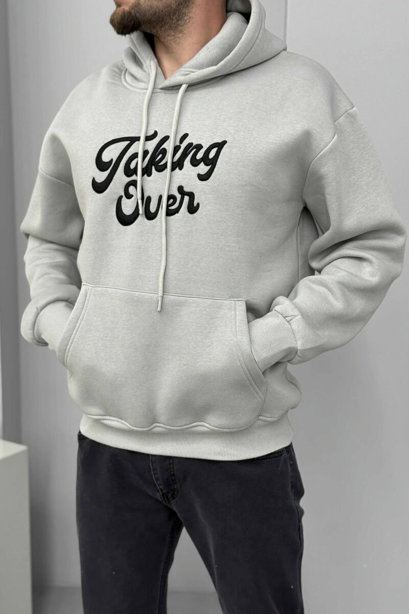 FRONT WRITTINGS FLUFFY MEN HOODIE LIGHT GREY/GZ - 5