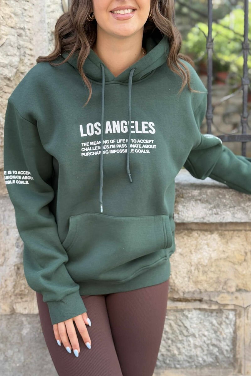 FRONT WRITTINGS FLUFFY ONE COLOR WOMEN HOODIE GREEN/JESHILE - 4